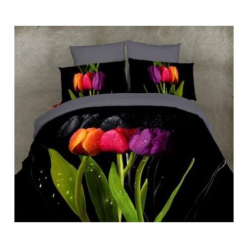 3D Floral Bedding sets tulip bed sheet Queen size 100% Cotton bed in a bag sheets spread duvet cover bedspread quilt linen 4PCS