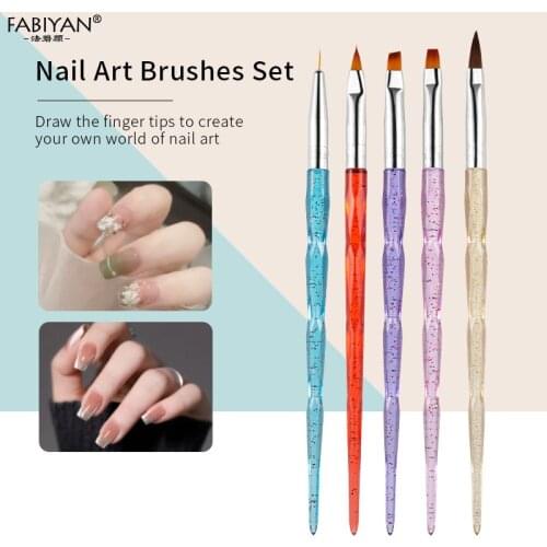 5Pcs/set Nail Art Transparent Acrylic UV Gel Painting Brush Lines Stripe Flower Carving Drawing Pen Tool Manicure