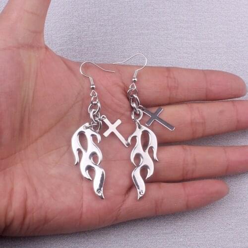 6MM Thick Chain Punk Flame Earrings For Women Rock Cross Dangle Earings Alloy Nickel Free di137 di102