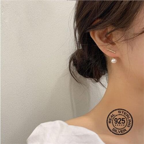 925 Sterling Silver Needle Earrings For Women Crystal Pearl Zircon Simple Temperament Girl Fashion Anti-Allergic Jewelry INEFFA