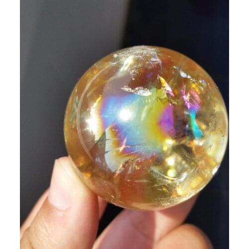 Free shipping 89g40mmRainbow!! NATURAL Citrine Quartz Crystal Sphere Ball Healing/Stand