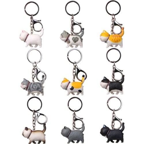 Cute Cartoon Cat Pendant Key Rings Kitten Cat Key Chain Shake Head Car Bag Keychains Creative Jewelry Gift Fashion