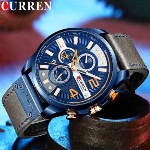 CURREN Chronograph Man WristWatch Calendar Sport Men Watch Military Top Brand Luxury Classic New Genuine Leather Male Clock 8393