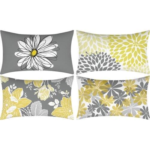 Nordic Style Cushion Cover Daisy Gray Yellow Flowers Pillow Case Cushion Case Home Sofa Car Decorative Pillowcase Waist Cushion