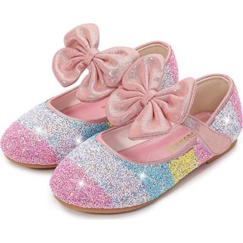 Spring Autumn Girl Leather Shoes Girls Bowknot Bling Single Shoes Baby Girls Anti Slip Shoes Toddler Girl Casual Princess Flats