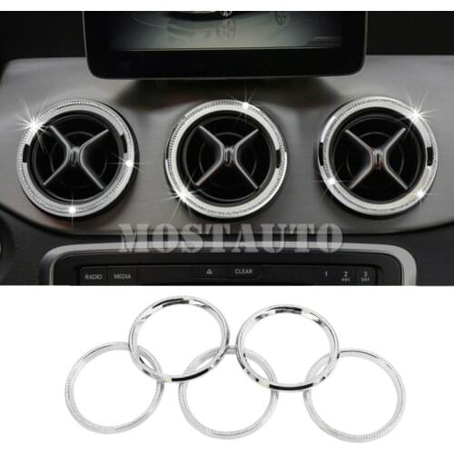 For Benz CLA C117 W117 Rhinestone Style Console Air Vent Outlet Cover Ring 2013-2018 5pcs Car Accessories Interior Car Decor