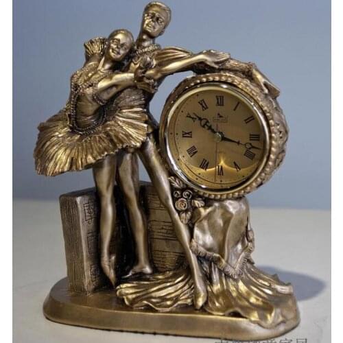 European Resin Handicraft Ornaments Couple Dancing Clock Bedroom Bedside Silent Clock Crafts home statues