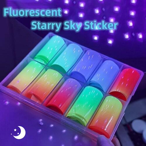 10 Color/Set Fluorescent Nail Art Transfer Sticker Starry Sky Sparkly Paper Foils Decal Wraps Holographic Gradient Manicure DIY