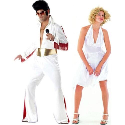 Cosplay Costumes Halloween Costume Party Clothing Singer White Clothing Adult Elvis Presley Clothing Marilyn Monro Cos Dress