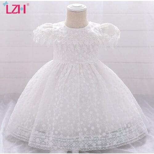 LZH 2020 Autumn Lace Baby Full Moon Baptism Dress Baby Girls Princess Dress White Birthday Wedding Flower Girl Dress 0-2 Years