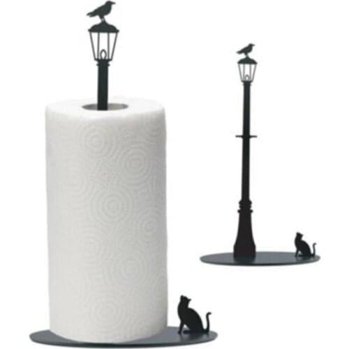 Metal Paper Towel Holder Cat/bird Figured Decorative Black Mat Electrostatic Paint