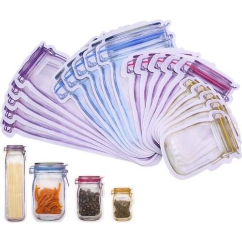 12PCS Reusable Mason Jar Bottles Bags Nuts Candy Cookies Bag Seal Fresh Food Storage Snacks Zipper Sealed Kitchen Organizer