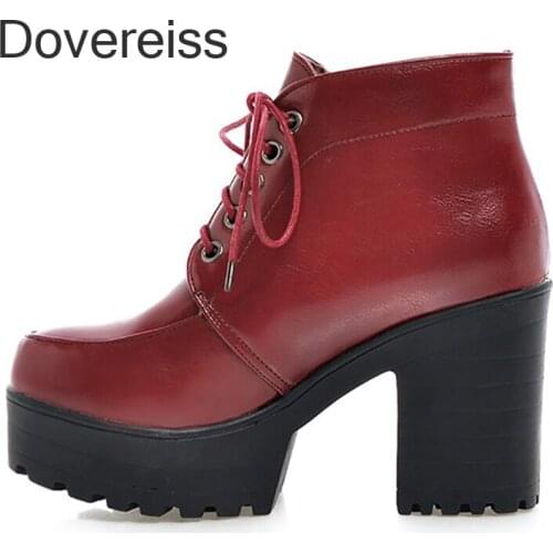 Fashion Winter New Sexy Pure Color Round Toe Matin Boots Cross Tied Motercycle Boots Chunky Heels Ankle Boots 40 41 4243