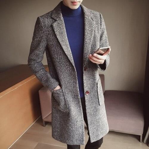 2020 Winter Men Long Jacket Windbreaker Tide Mens Wear Woolen Leisure Time Self-cultivation Coat Manteau Homme Hiver