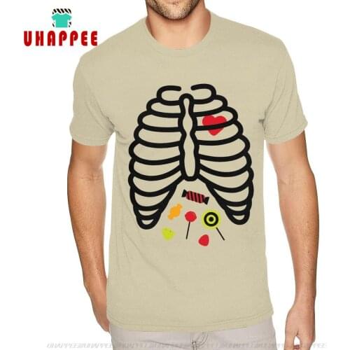 Striped Skeleton Rib Cage Heart Candy T Shirts Custom Short Sleeve Mens Man Plus Size Natural T-shirts