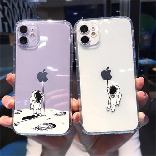 For iPhone 11 Soft TPU Clear Case For iPhone 12 Pro Max 11 Pro Max XS Max XR X 7 8 Plus Creative Astronaut Shockproof Back Cover