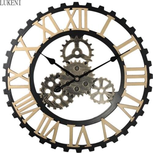 American Retro Gear Wall Clock Roman Numeral Wall Clock Living Room Dining Room Home Decoration Creative Wall Clock Watch