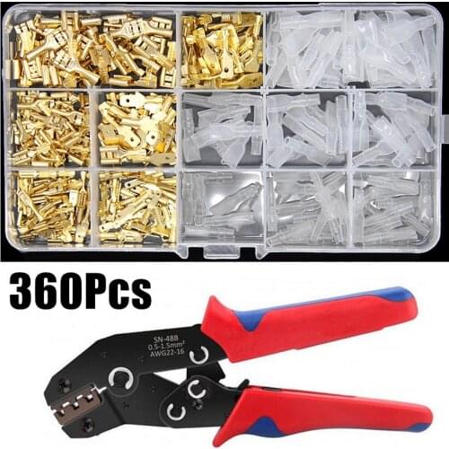 360Pcs 2.8/4.8/6.3mm Crimp Terminals Seal Electrical Wire Connectors Crimp Terminal Connector Set with SN48B Crimper Plier