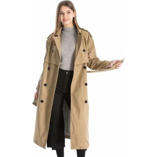 Coat Female Spring Trench Solid Color Double Breasted Outwear Fashion Sashes Office Chic Epaulet Design