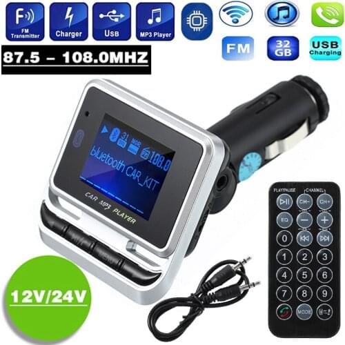 Mayitr 1pc Portable Wireless 1.4 Inch FM Transmitter Car Kit Multi-functional USB Charger Hands-Free MP3 Player