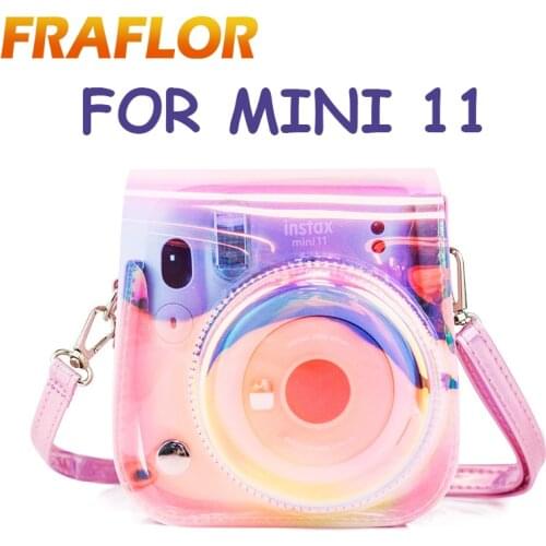 For Polaroid Camera Fuji Fujifilm Instax Mini 11/9/8 Transparent Laser Pink PVC Camera Bag Case Cover Pouch Protector