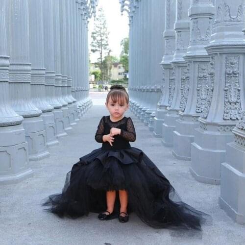 Long Sleeves Girls Pageant Dresses Black High Low Mother And Girl Dress Flower Girl Dresses For Teens Formal Holy Communion Gown