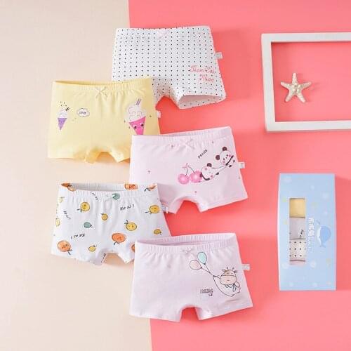 5pcs/box Girls Underpants Pure Cotton Boxer 3-8 Years Old Girls Cartoon Breathable