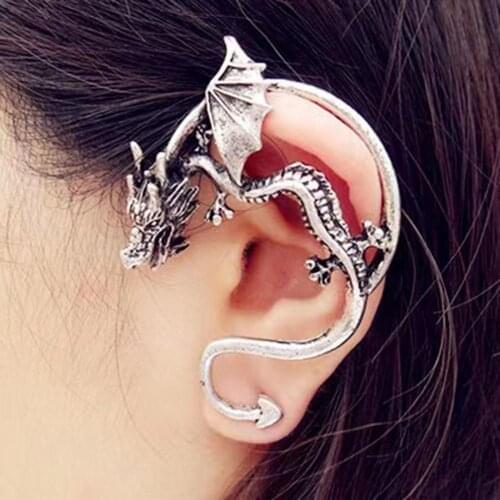 Vintage Womens man Earrings Gothic Punk Etched Dragon Shape Ear Cuff No Piercing Earring aretes de mujer jewelry