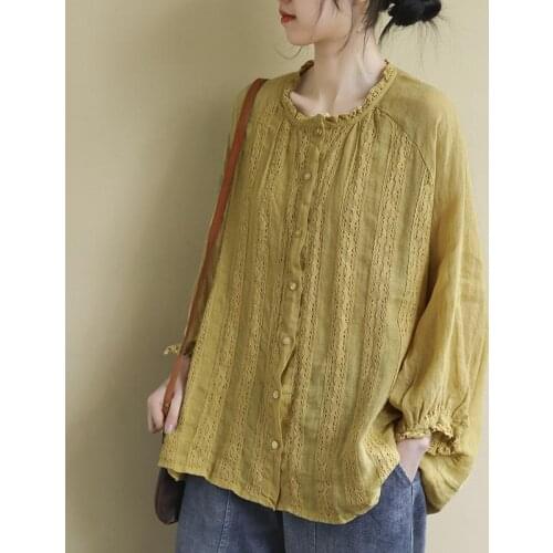 Women Shirt Blouse plus Size Womens Loose Long Sleeve Shirt Lace Embroidered Casual Top Blusas Ropa De Mujer