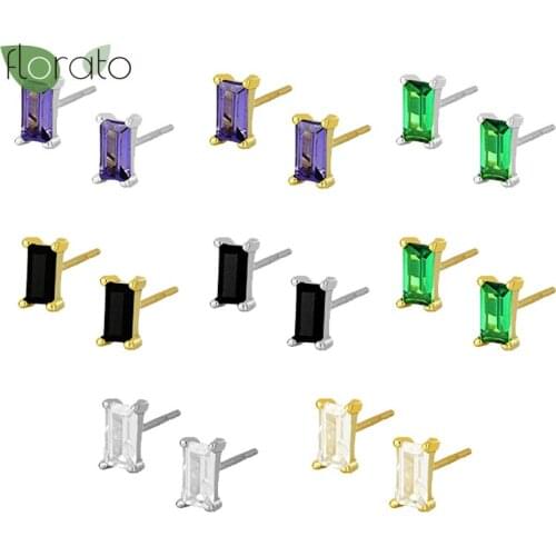 Purple Green Black Zircon Stud Earrings For Women 925 Silver Ear Needle Earrings For Girls Geometry Tiny Jewelry Birthday Gifts