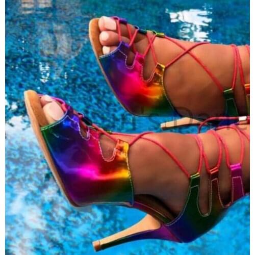 Sexy Rainbow Salsa Latin Ballroom Salsa Tango Bachata Mambo Dance Shoes Salsa Wedding Dance High Heels