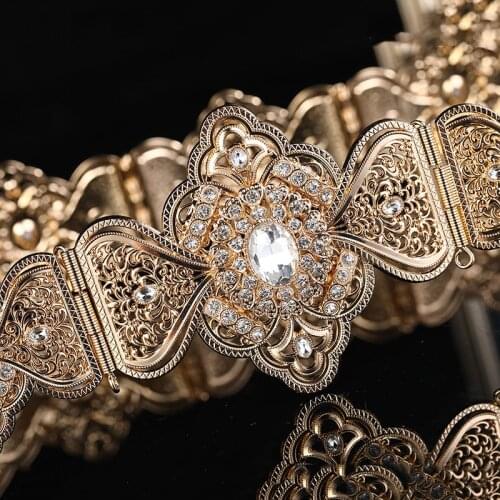 Moroccan Style Adjustment Length Body Jewelry Vintage Ladies Hollow Flower Metal Waist Chain Women Wedding Gown Decorative Belt