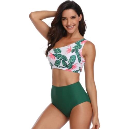 2021 Women New Sexy One Shoulder Swimwear Bikini Set Bandage Bathing Suit Swimsuit Summer 2 Pieces Tube Female Print Beachwear