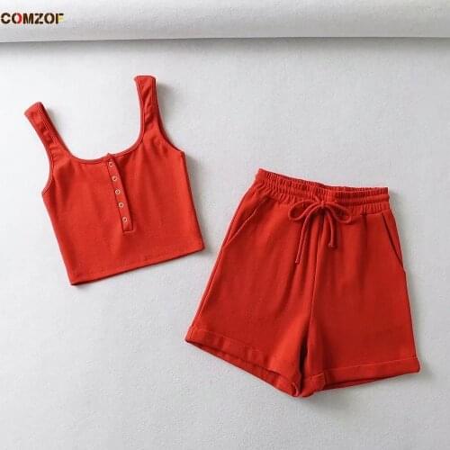 2021 Summer Women INS Two Piece Set Tank Tops+Shorts Casual Suits Femme Crop High Quality Tracksuit Clothing Conjuntos De Mujer