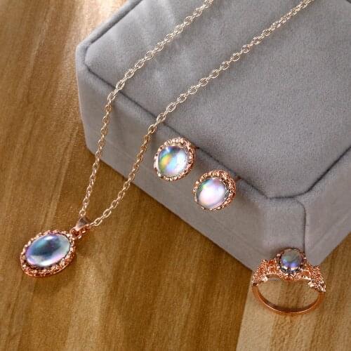 Womens special pendant necklace earrings ring female jewelry color stone jewelry set