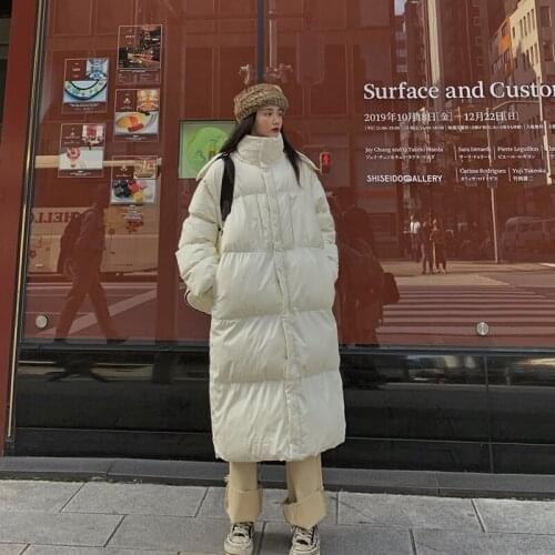 Winter Women Down Jacket Warm Thick Hooded Long Coat White Black Daily Elegant Knee-length Student Windproof Cotton Padded Coat