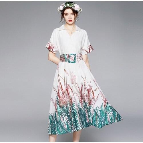 2021 Summer Boho Beach Dress Women Bohemian short Sleeve Temperament retro flower print big swing dress