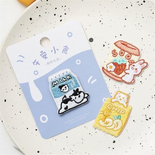 1 Piece Snacks Cake Childrens Embroidery Repair Patches Bag Jeans Cartoon Iron On Patches for Clothes Small Glue Sticker