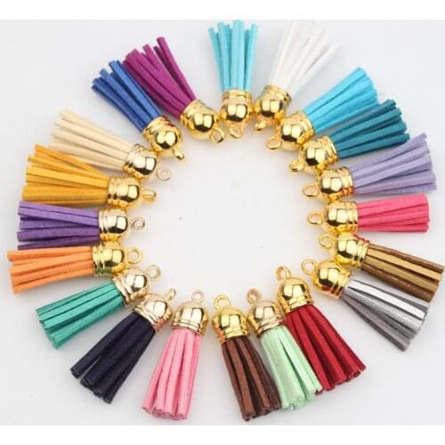DIY 10PCS/lot Glod Color Head Colored Tassels 38mm Leather Tassel for Keychain Bag Decoration Purl Cannetille