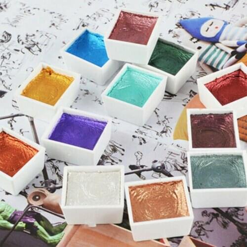 12 Colors/set Watercolor Paints Sets Basic Neone Glitter Paint For Beginner Supplies Watercolor Drawing Paint Art Painting S6N6