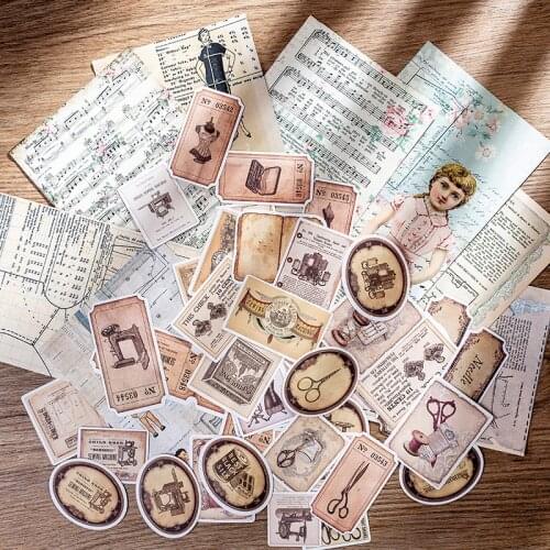 54PCS Vintage Tailor Mixed Material Package DIY Scrapbook Base Collage TAG. Gift Wrapping Decorative paper