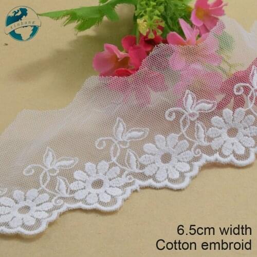 3yard 6.5cm wide Cotton embroid lace sewing ribbon guipure trims fabric warp knitting DIY Garment Accessories wedding lace#3404