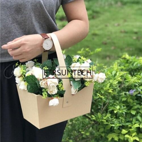 60pcs Florist Packing Gift Flower Box Handle Basket House Moving Gift Wedding Party Decoration Gifts