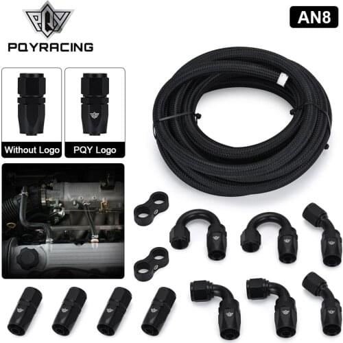 8AN AN8 Oil Fuel Fittings Hose End 0+45+90+180 Degree Oil Adaptor Kit AN8 Braided Oil Fuel Hose Line 5M Black With Clamps