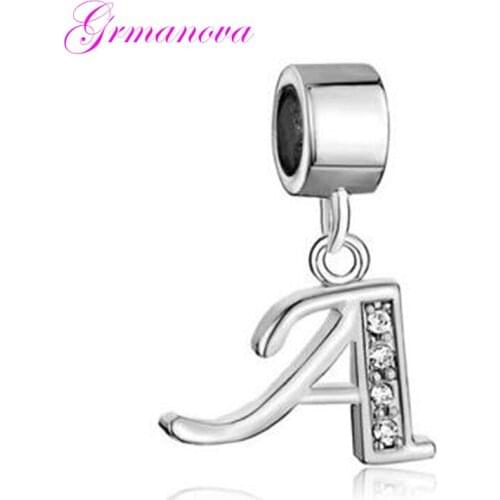 White crystal initial letter A pendant charm beads DIY handmade jewelry amulet Fit Pandora Bracelet Necklace