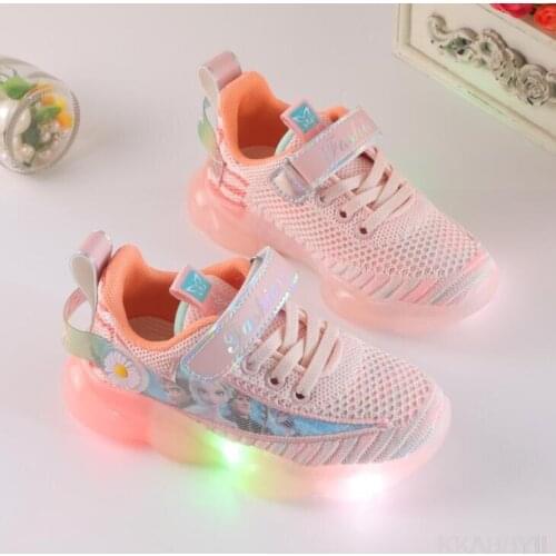Disney childrens cartoon frozen princess girl non-slip soft sole casual shoes sports shoes student running shoes light up shoes