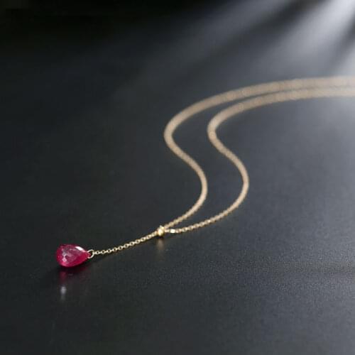 DMBS368 14K Gold Injection Genuine Gemstones Ruby Pendant Gem Handmade Necklace Female Clavicle Chain