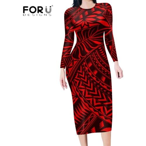 FORUDESIGNS New Trend Sexy Bodycon Soft Dress For Women Polynesian Tribe Tapa Pattern Print Club Lady Long Tops Pencil Vestidos