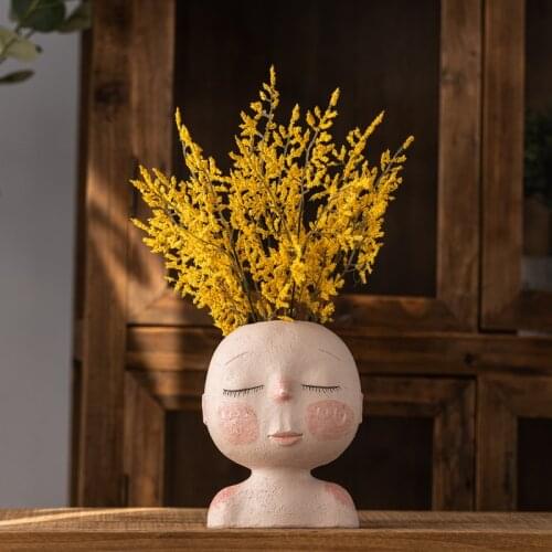 Resin Tabletop Vase For Foyer Creative Face Vase Artificial Flower Hotel Decoration Floral Ornaments Plastic Fake Flower Bedroom