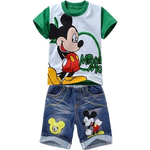 Summer Baby Boy Clothing Set Cartoon Mickey Mouse Girl Short Sleeve T Shirt+Jeans 2 Pcs Suit Children Toddler Casual Clothes Set